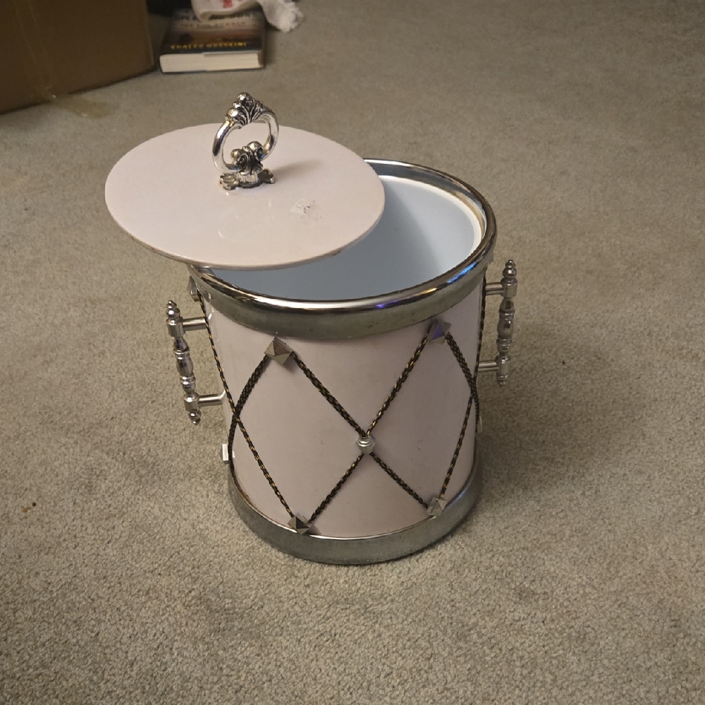 Chic Vintage MCM Silver and White Party Ice Bucket